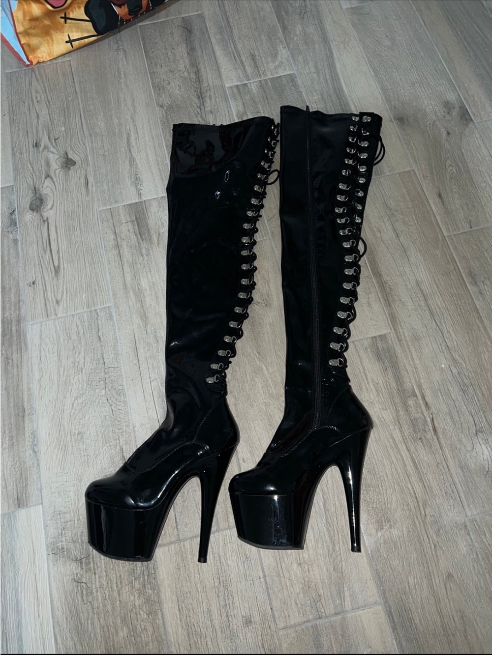 Dollskill Black Lace-Up Platform Knee-High Stiletto Boots